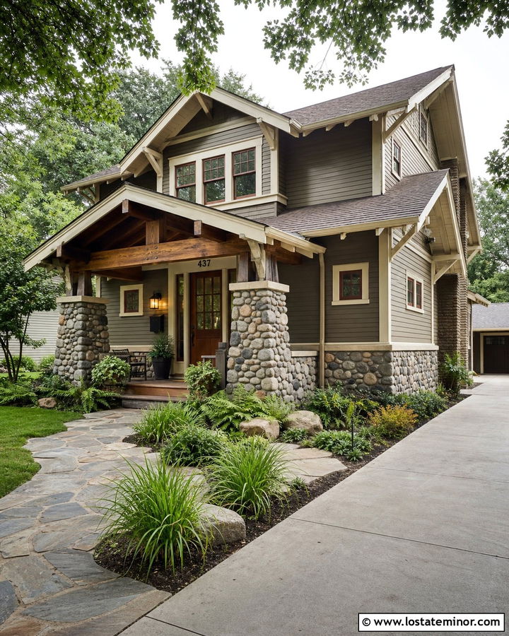Craftsman House With River Rock Wainscoting - 30 Stone House Design With Wainscoting Ideas