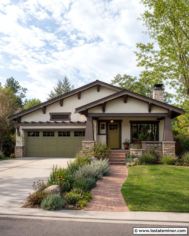 Craftsman Off White House With Garage Door - 30 Off White House Design With Garage Door Ideas