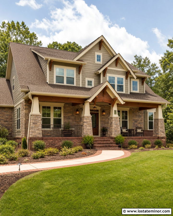 Craftsman Stone House With Brick Foundation Accents - 30 Stone House Design With Brick Accents Ideas
