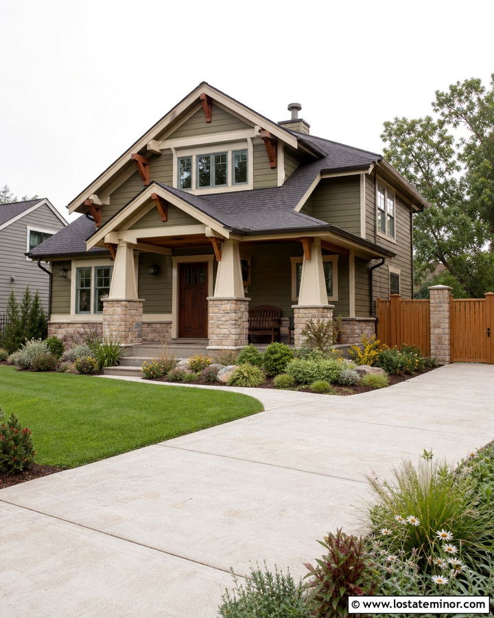 Craftsman Stone House With Cedar Fence - 30 Stone House Design With Fence Ideas