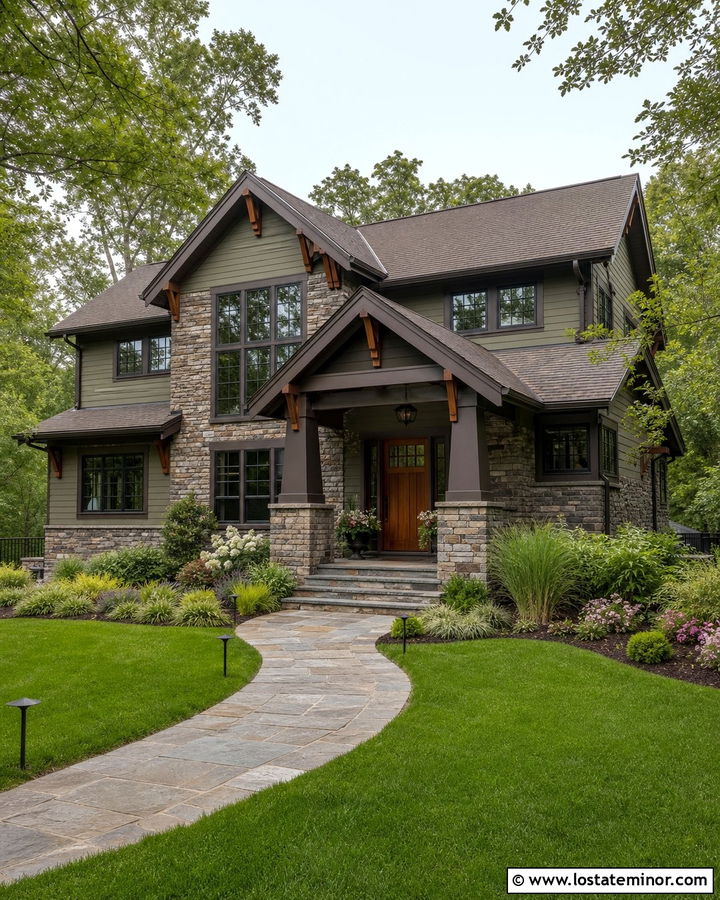 Craftsman Stone House With Portico - 30 Stone House Design With Portico Ideas