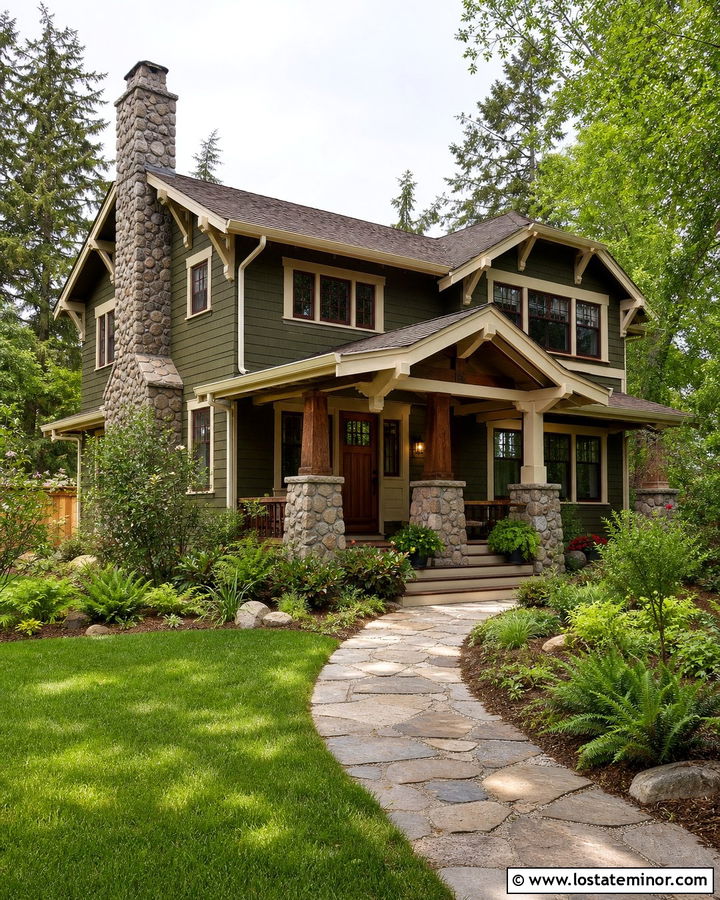 Craftsman Stone House With Tapered Chimney - 30 Stone House Design With Chimney Ideas