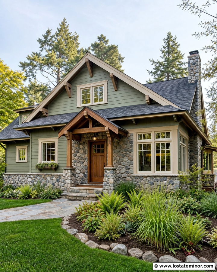 Craftsman Stone House With Timber Awning - 30 Stone House Design With Awning Ideas