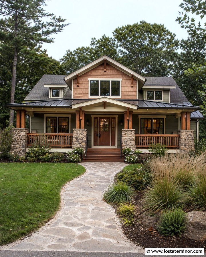 Craftsman Stone House With Timber Gables - 30 Stone House Design With Gables Ideas