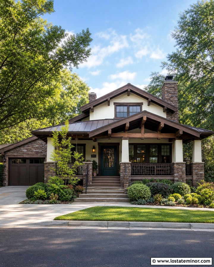 Cream Board and Batten With Red Brown Stone - 30 Stone House Design With Board and Batten Ideas