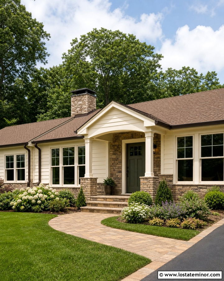 Cream Siding And Tan Stone House - 30 Stone House Design With Siding Ideas