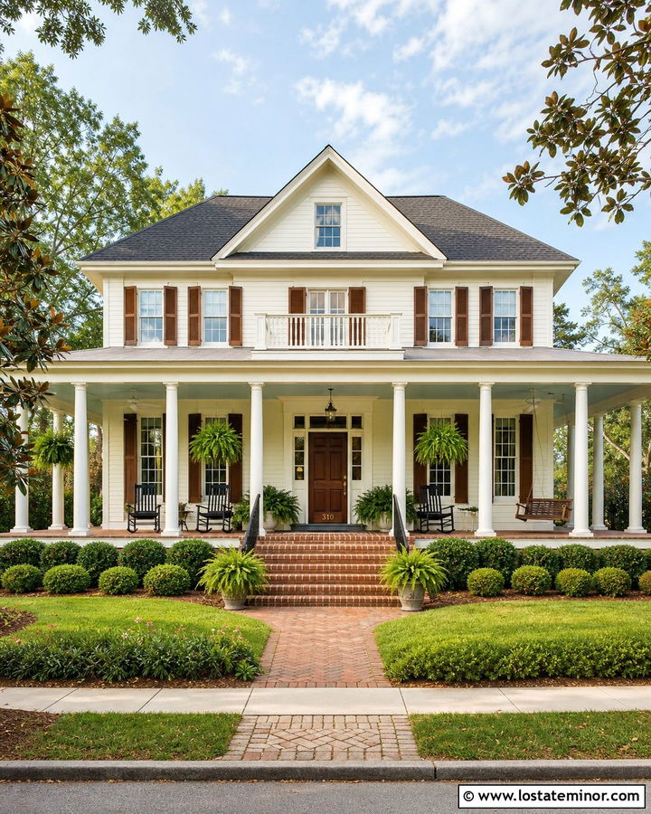 Creamy Southern House With Wraparound Porch - 30 Warm White House Design With Front Porch Ideas