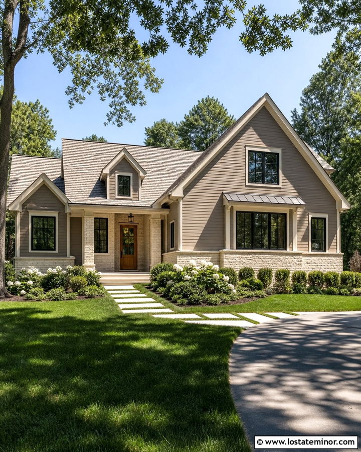 Dark Beige House With Light Brick Accents - 30 Beige House Design With Brick Accents Ideas