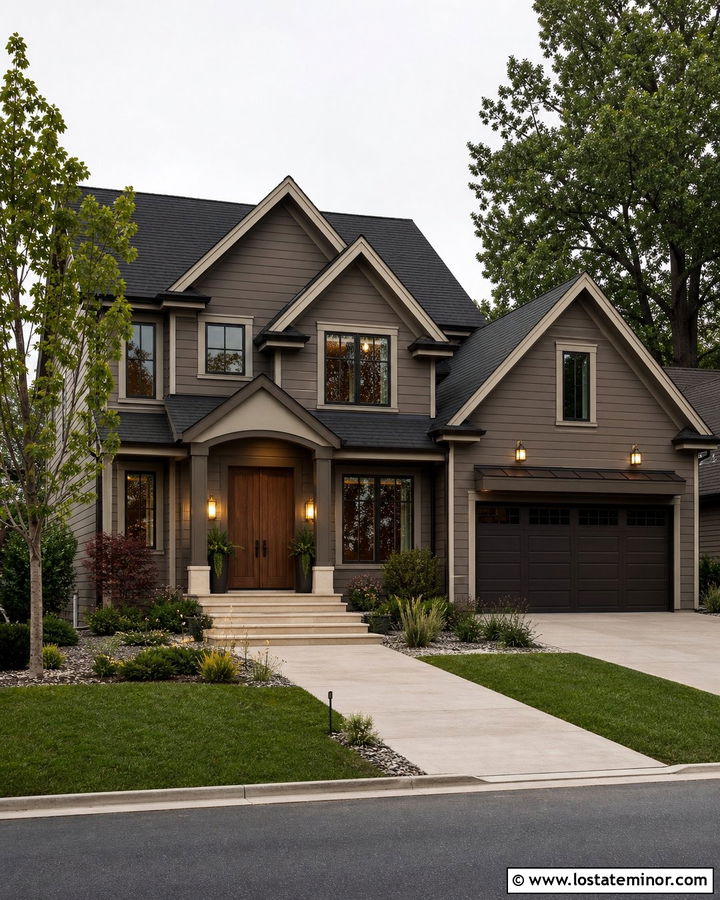 Dark Greige House With Brass Lighting - 30 Greige House Design With Lighting Ideas