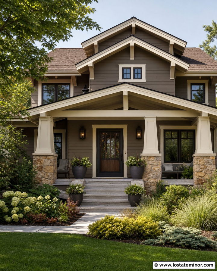 Dark Greige House With Bronze Screen Door - 30 Greige House Design With Screen Door Ideas