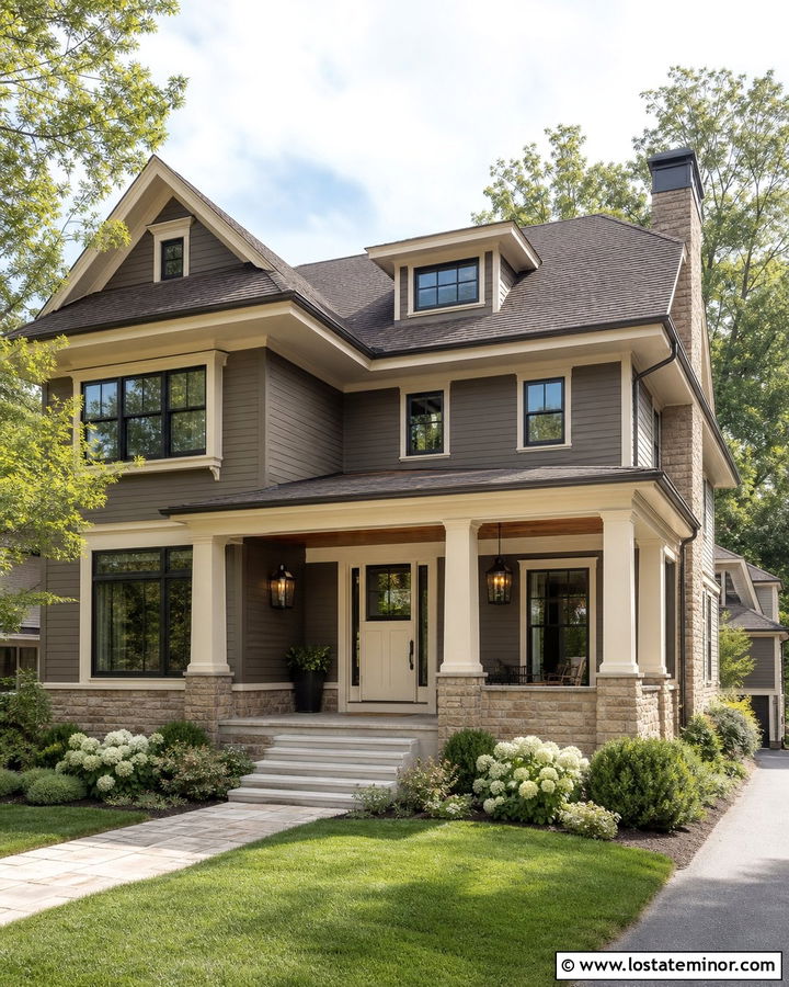 Dark Greige House With Cream Dutch Door - 30 Greige House Design With Dutch Door Ideas