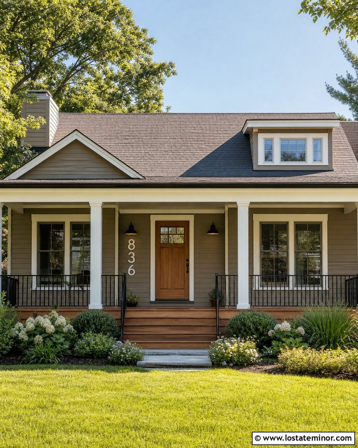 Dark Greige House With White House Numbers - 30 Greige House Design With House Numbers Ideas