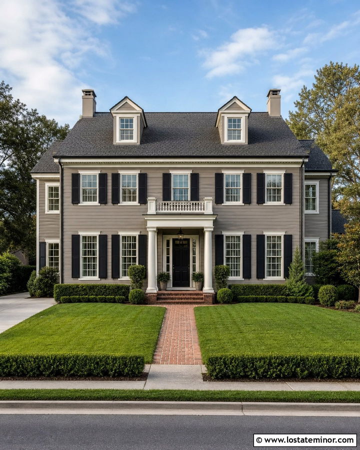 Dark Greige House With White Window Frames - 30 Greige House Design With Window Frames Ideas