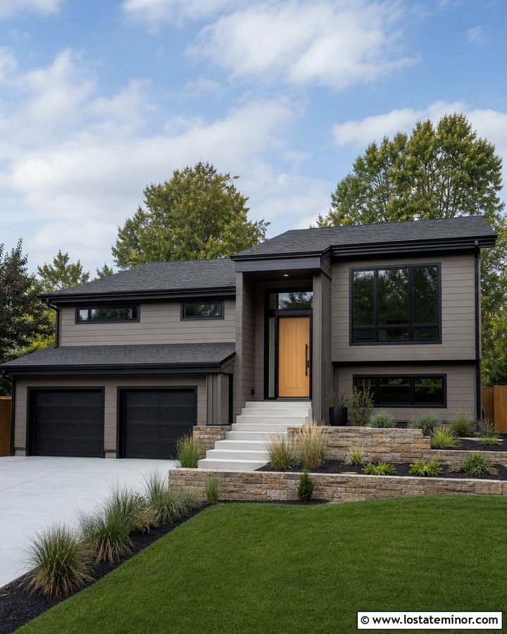 Dark Greige Siding With Black Trim - 30 Greige House Design With Siding Ideas