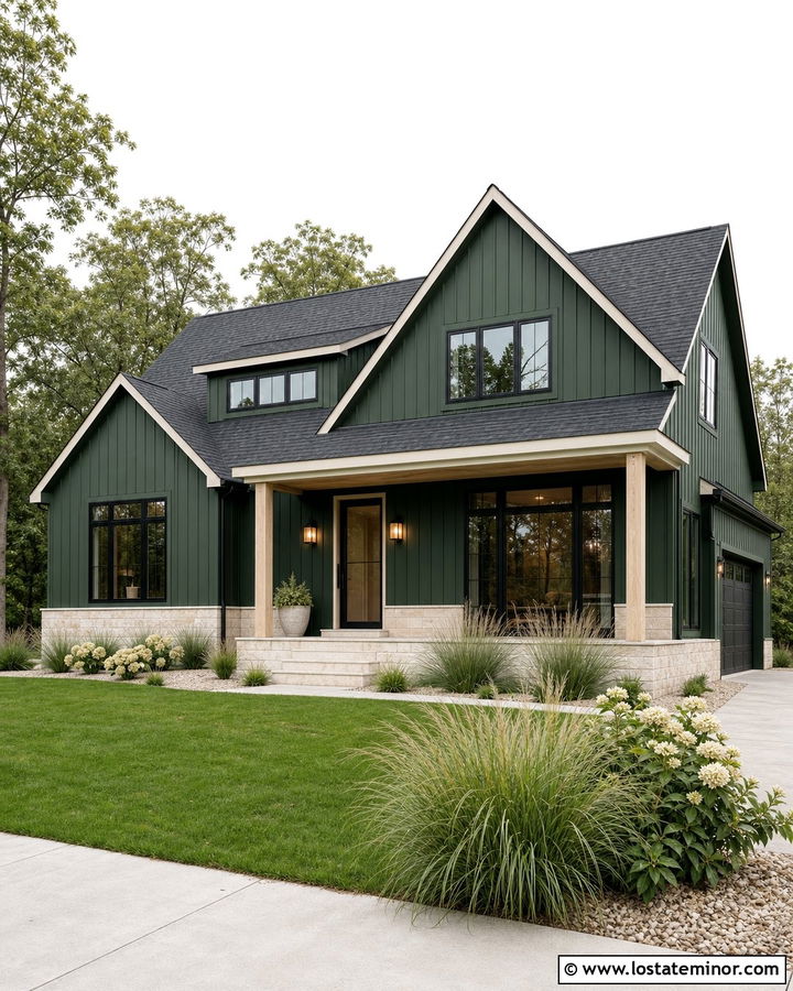 Dark Moss Green House With Minimal Screen Door - 30 Moss Green House Design With Screen Door Ideas