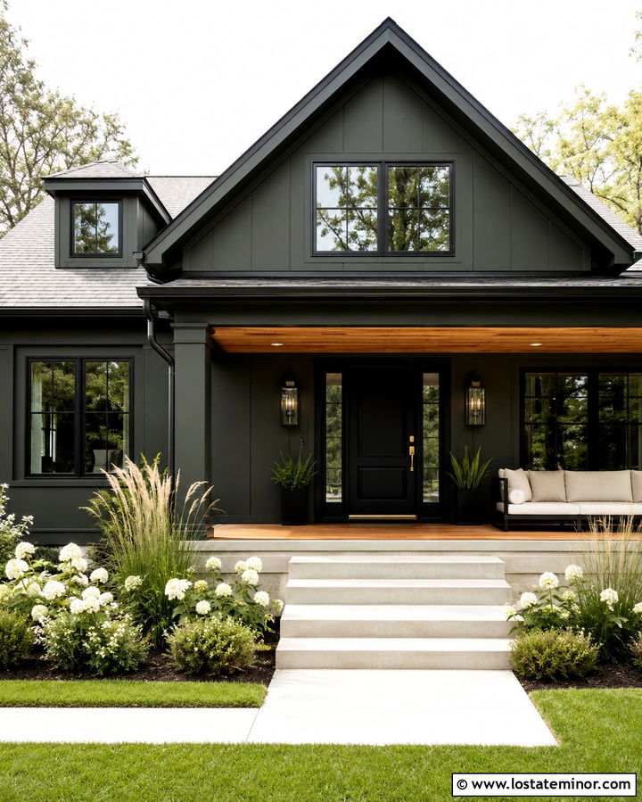 Dark Olive Green House With Black Daybed - 30 Olive Green House Design With Daybed Ideas