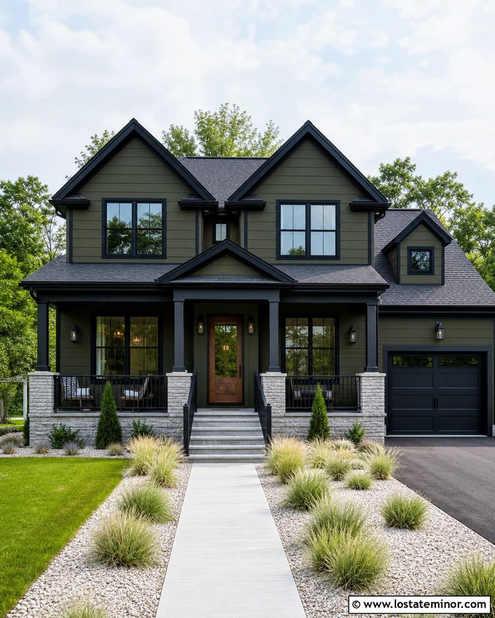 Dark Olive Green House With Black Trim - 30 Olive Green House Design With Accents Ideas
