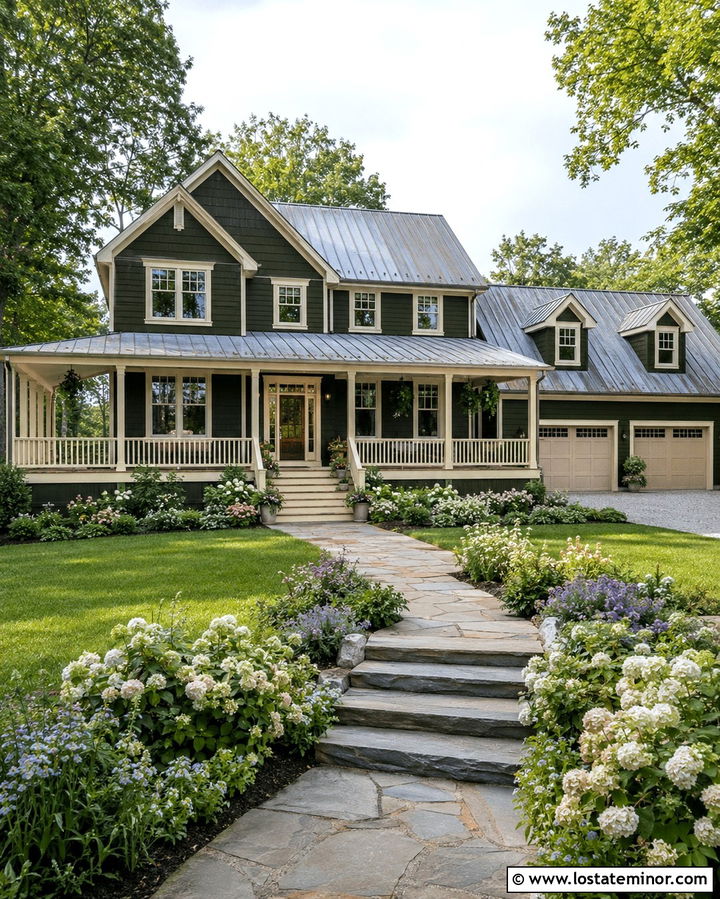 Dark Olive Green House With Cream Storm Door - 30 Olive Green House Design With Storm Door Ideas