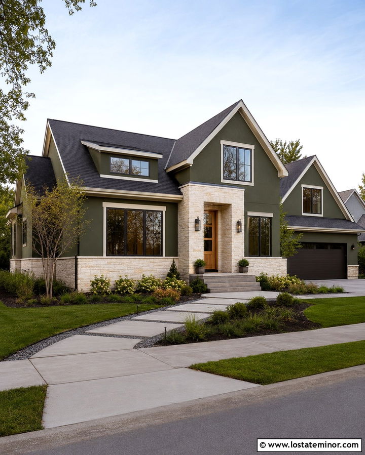 Dark Olive Green House With Limestone Wainscoting - 30 Olive Green House Design With Wainscoting Ideas