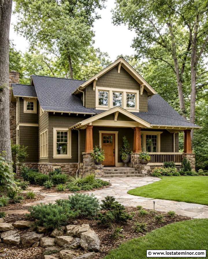 Dark Olive Green House With Wood Dutch Door - 30 Olive Green House Design With Dutch Door Ideas
