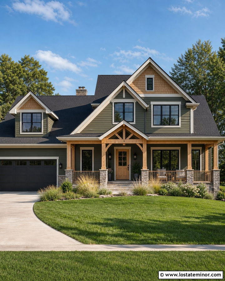 Dark Sage Green House With Light Cedar Shake - 30 Sage Green House Design With Cedar Shake Ideas