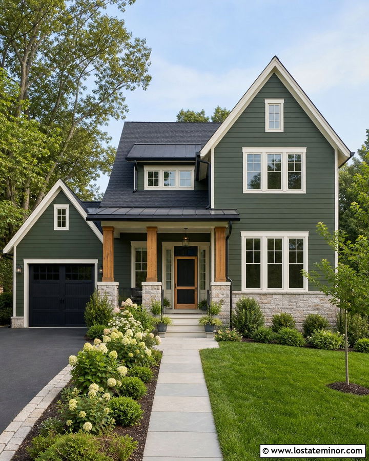 Dark Sage Green House With Natural Screen Door - 30 Sage Green House Design With Screen Door Ideas