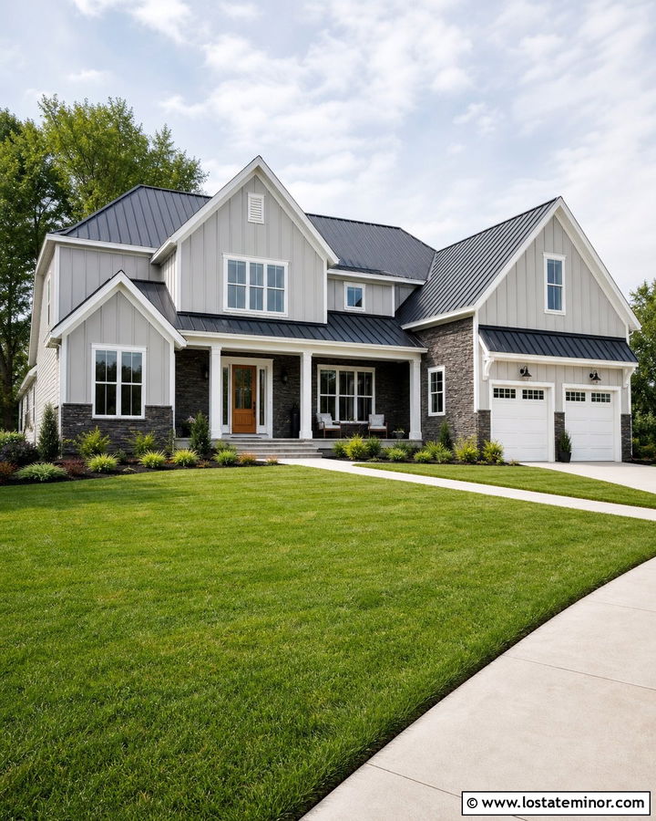 Dark Stone House With Light Trim - 30 Stone House Design With Trim Ideas