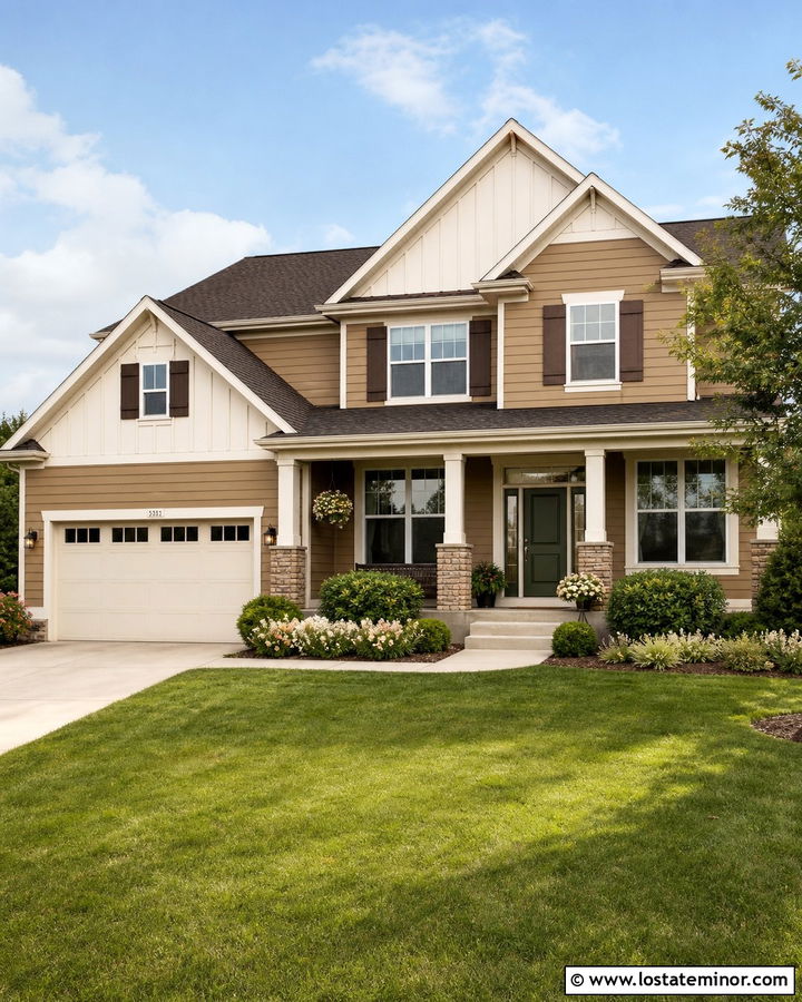 Dark Tan House With Cream Gables - 30 Tan House Design With Gables Ideas