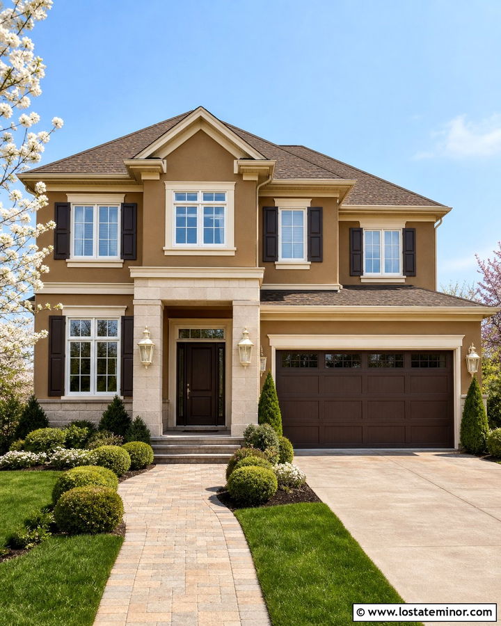 Dark Tan House With Cream Lanterns - 30 Tan House Design With Light Fixtures Ideas