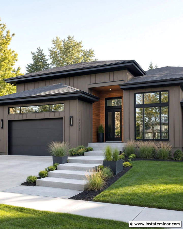 Dark Taupe Board and Batten Modern House - 30 Taupe House Design With Board and Batten Ideas