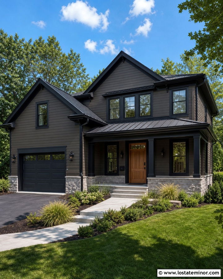 Dark Taupe House With Black Trim - 30 Taupe House Design With Trim Ideas