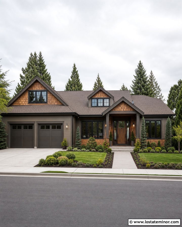 Dark Taupe House With Cedar Shake Accents - 30 Taupe House Design With Cedar Shake Ideas