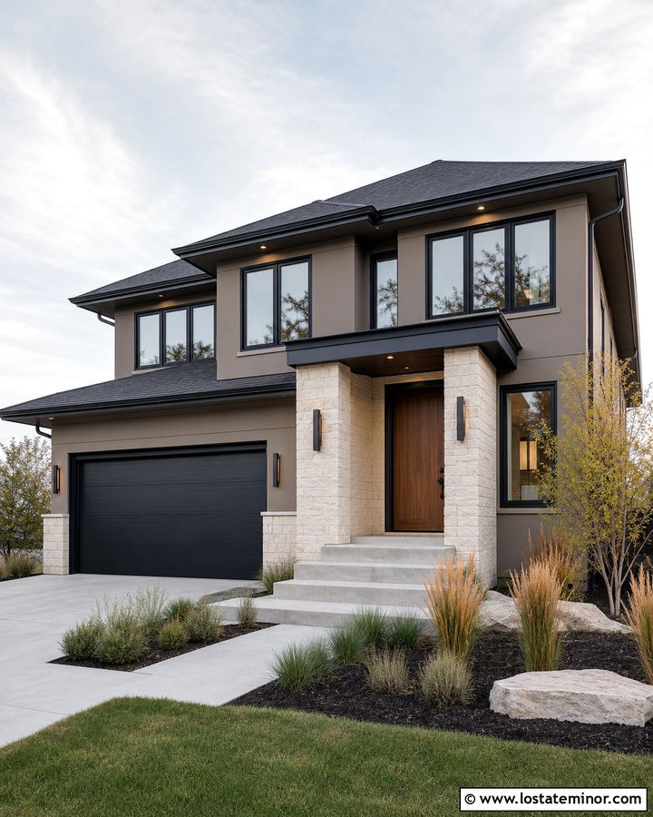 Dark Taupe House With Charcoal Window Frames - 30 Taupe House Design With Window Frames Ideas