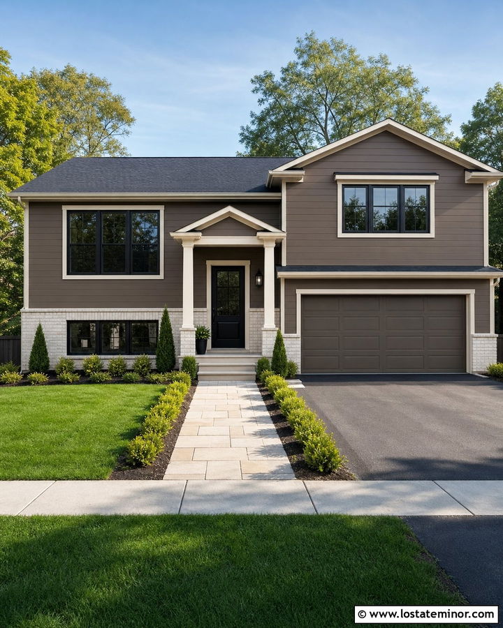Dark Taupe House With Cream Brick Wainscoting - 30 Taupe House Design With Wainscoting Ideas