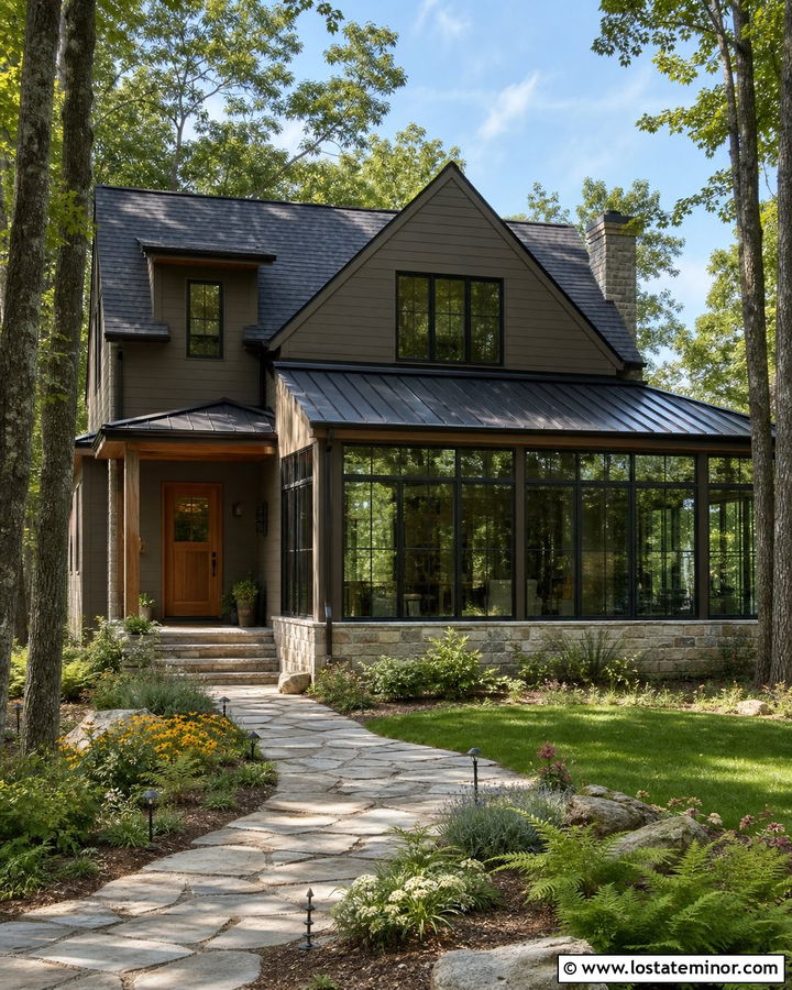 Dark Taupe House With Glass Sunroom - 30 Taupe House Design With Sunroom Ideas