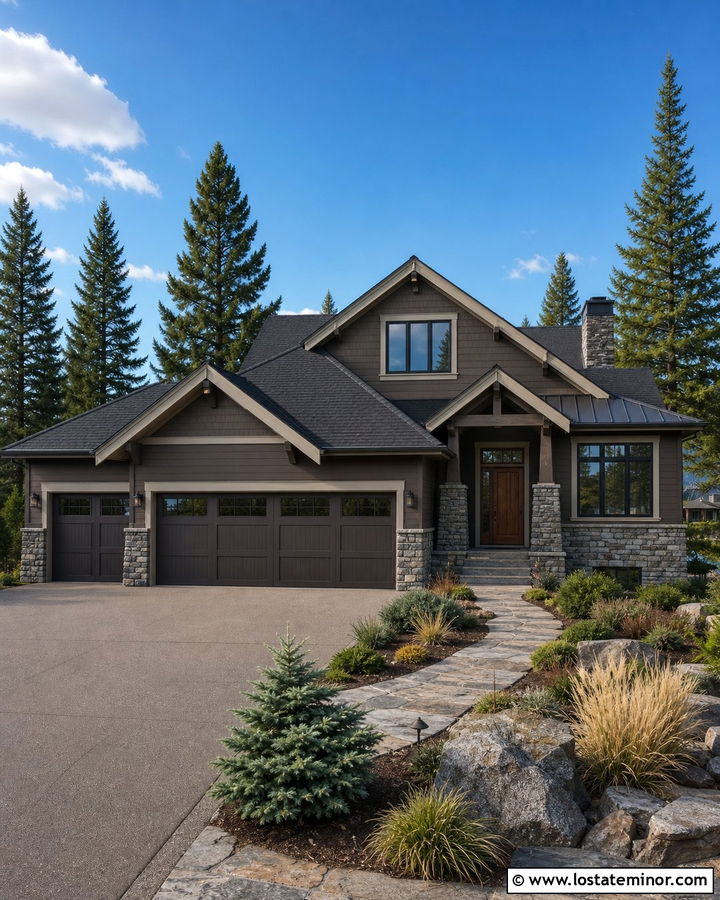 Dark Taupe House With Gray Stone - 30 Taupe House Design With Stone Accents Ideas