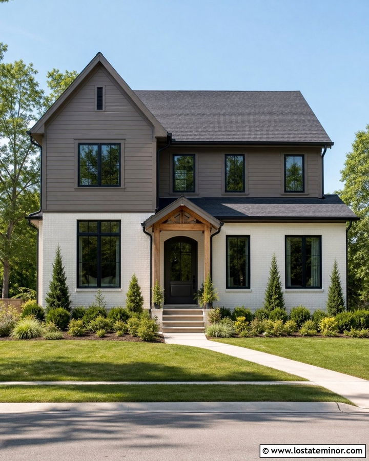 Dark Taupe House With Painted White Brick - 30 Taupe House Design With Brick Accents Ideas