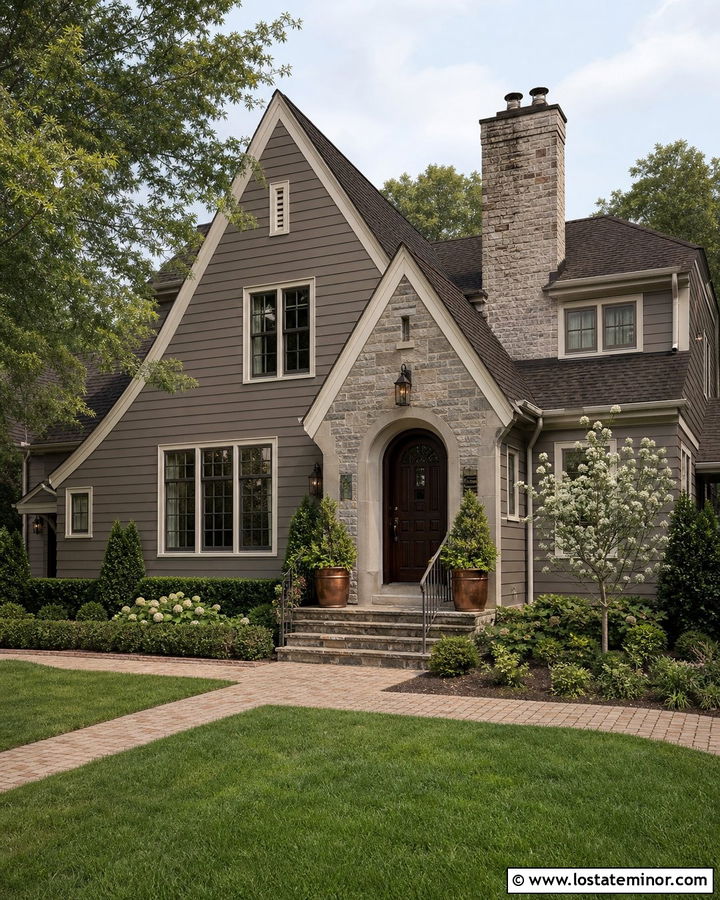 Dark Taupe Siding With Cream Trim - 30 Taupe House Design With Siding Ideas