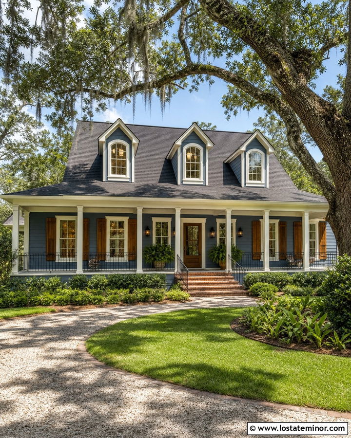Denim Blue Acadian House With Front Dormers - 30 Denim Blue House Design With Dormers Ideas
