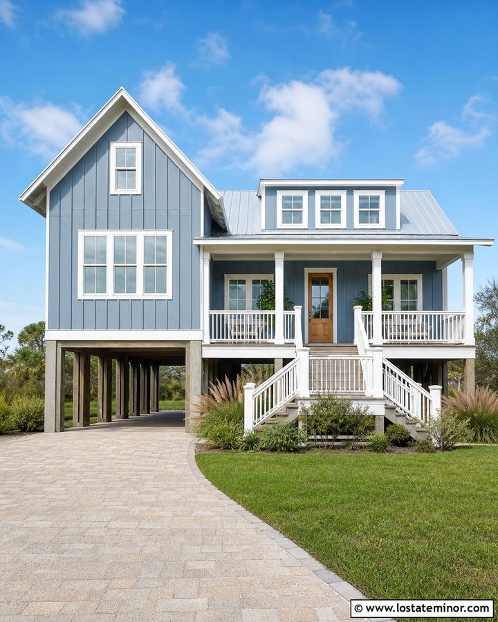 Denim Blue Board And Batten Coastal House - 30 Denim Blue House Design With Board and Batten Ideas