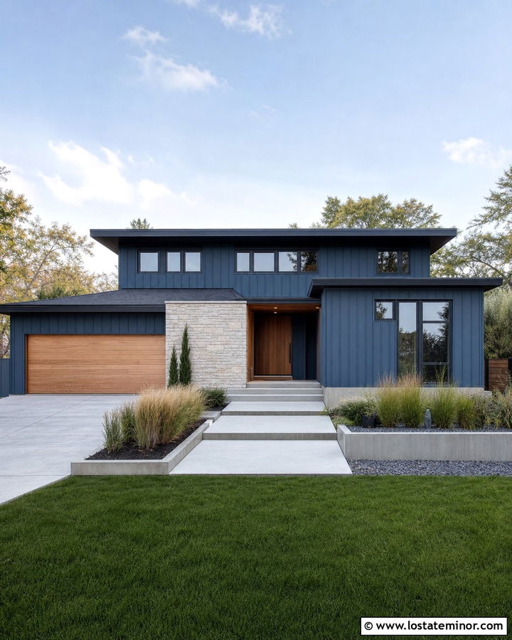 Denim Blue Board And Batten Contemporary House - 30 Denim Blue House Design With Board and Batten Ideas