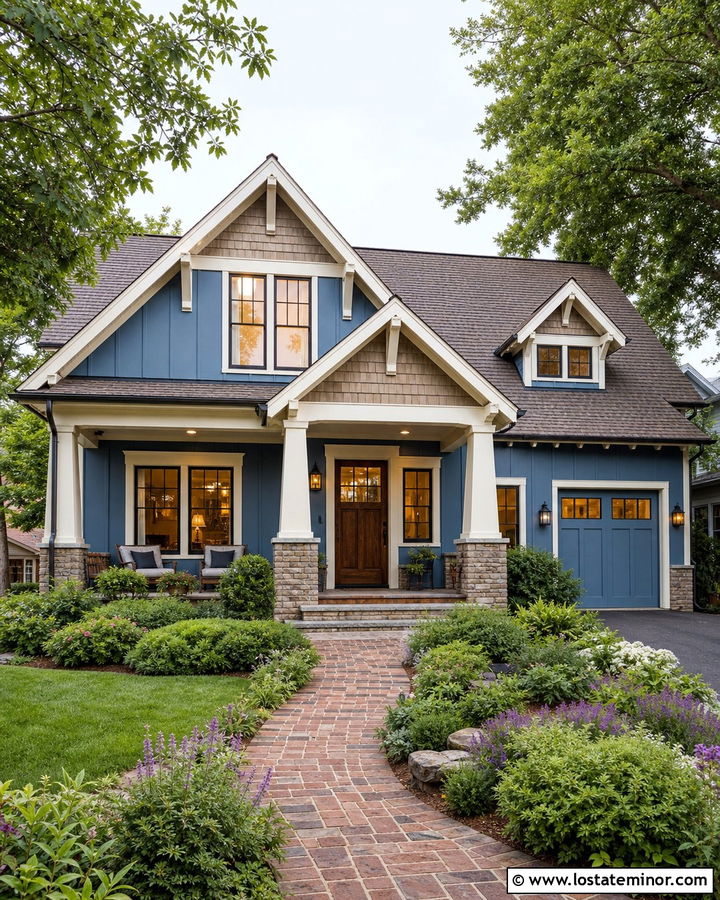 Denim Blue Board And Batten Craftsman House - 30 Denim Blue House Design With Board and Batten Ideas