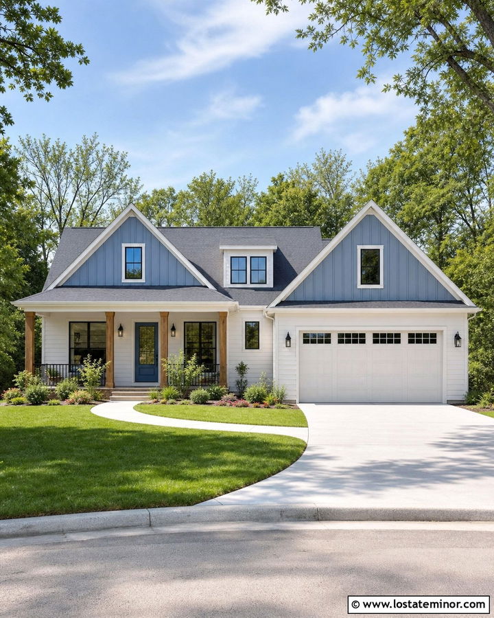Denim Blue Board And Batten Gable Accent - 30 Denim Blue House Design With Board and Batten Ideas