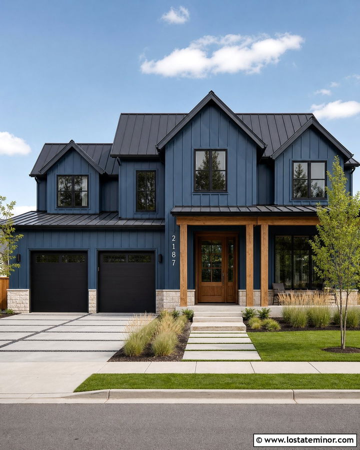 Denim Blue Board And Batten House With Numbers - 30 Denim Blue House Design With House Numbers Ideas