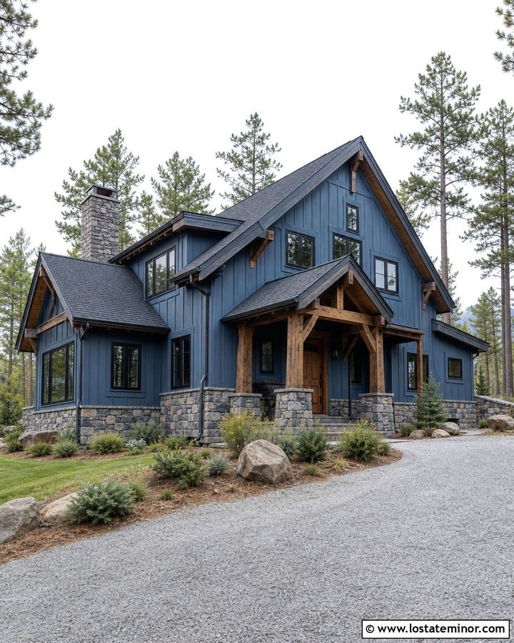 Denim Blue Board And Batten Mountain House - 30 Denim Blue House Design With Board and Batten Ideas