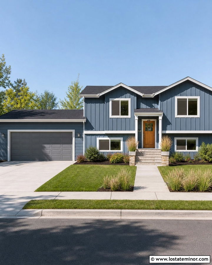 Denim Blue Board And Batten Split Level House - 30 Denim Blue House Design With Board and Batten Ideas