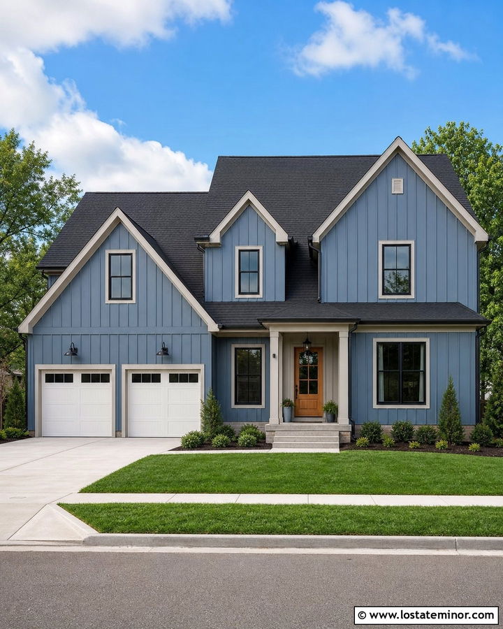 Denim Blue Board And Batten With A Black Roof - 30 Denim Blue House Design With Board and Batten Ideas