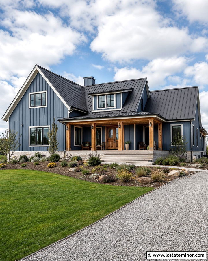 Denim Blue Board And Batten With A Metal Roof - 30 Denim Blue House Design With Board and Batten Ideas