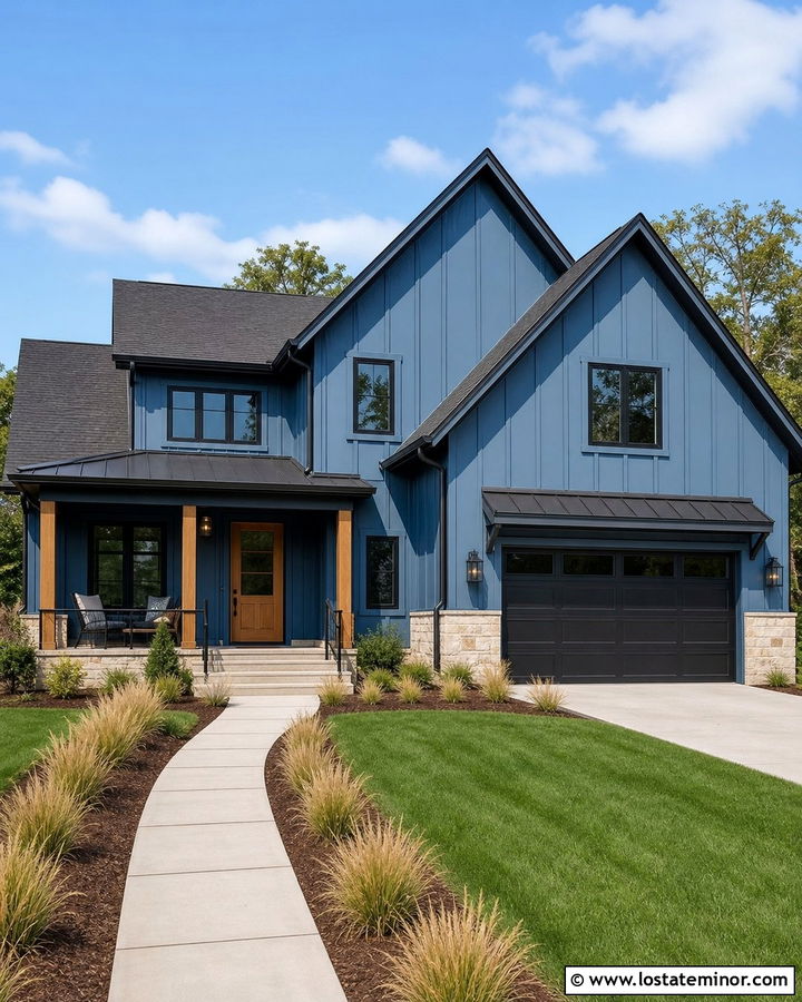 Denim Blue Board And Batten With Black Trim - 30 Denim Blue House Design With Board and Batten Ideas