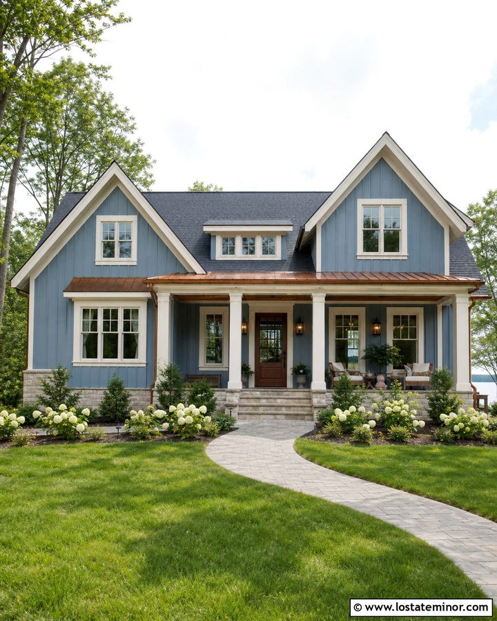 Denim Blue Board And Batten With Copper Accents - 30 Denim Blue House Design With Board and Batten Ideas